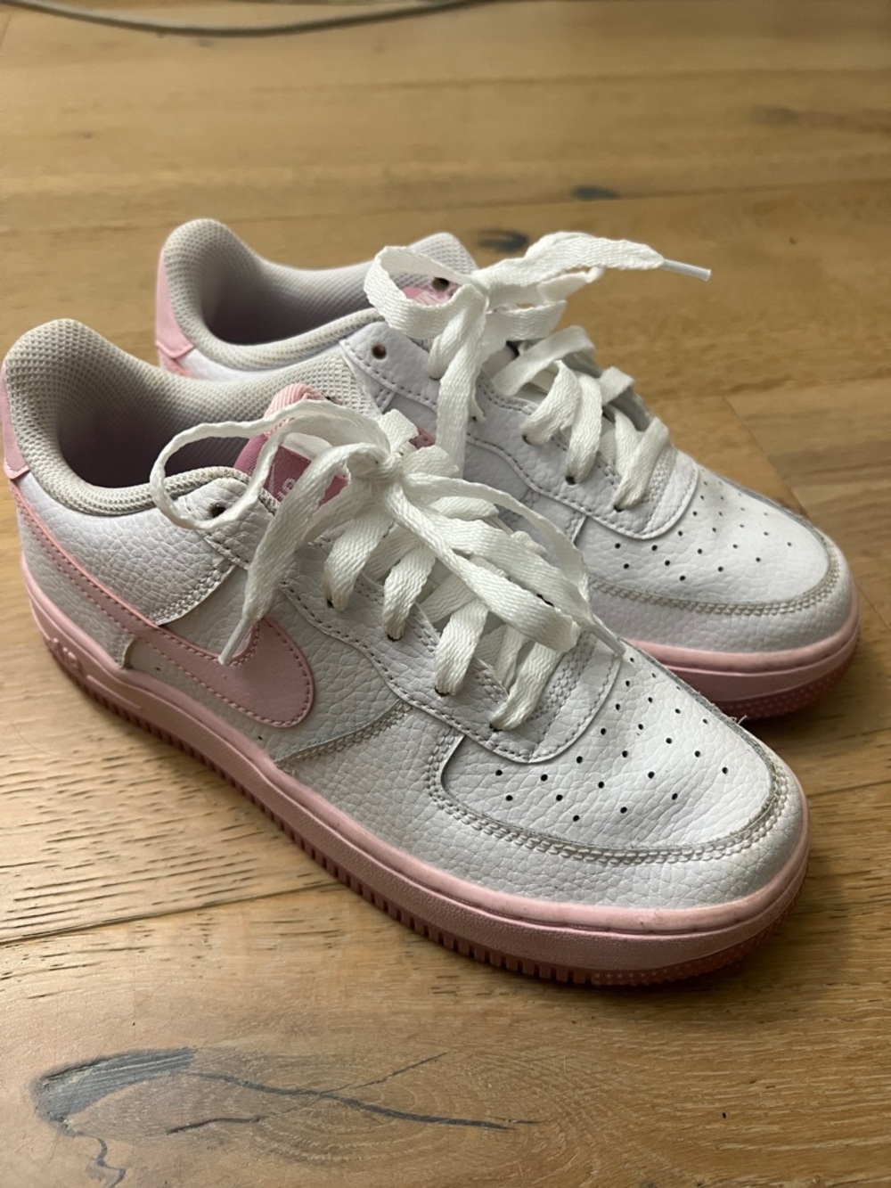 White & Light Pink Nike Air Force 1 Sneakers
